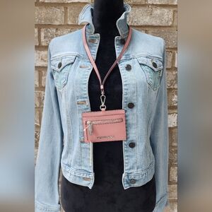 Michael Kors Lanyard Jet Set Travel Logo I.D.Card Case Necklace PRIMROSE Pink